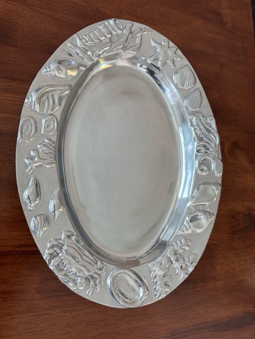 Pewter Ocean and Seashell-Trimmed Oval Serving Platter